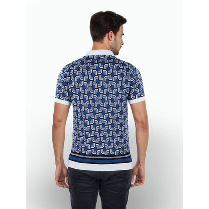 Blue Printed Cotton Polo