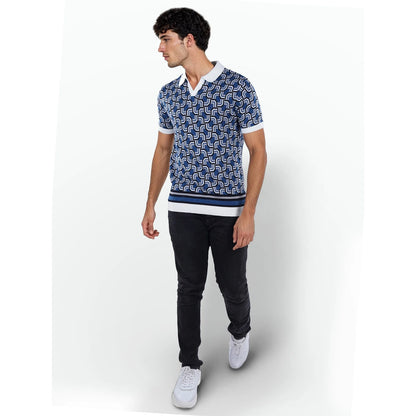 Blue Printed Cotton Polo