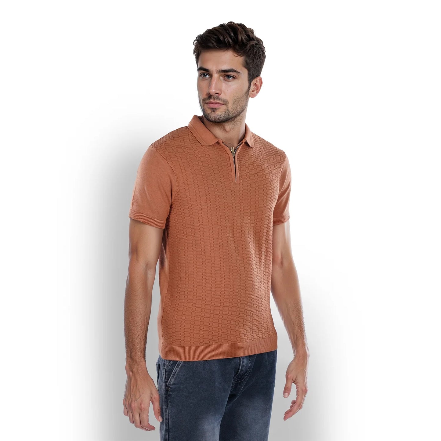 Brown Solid Cotton Polo