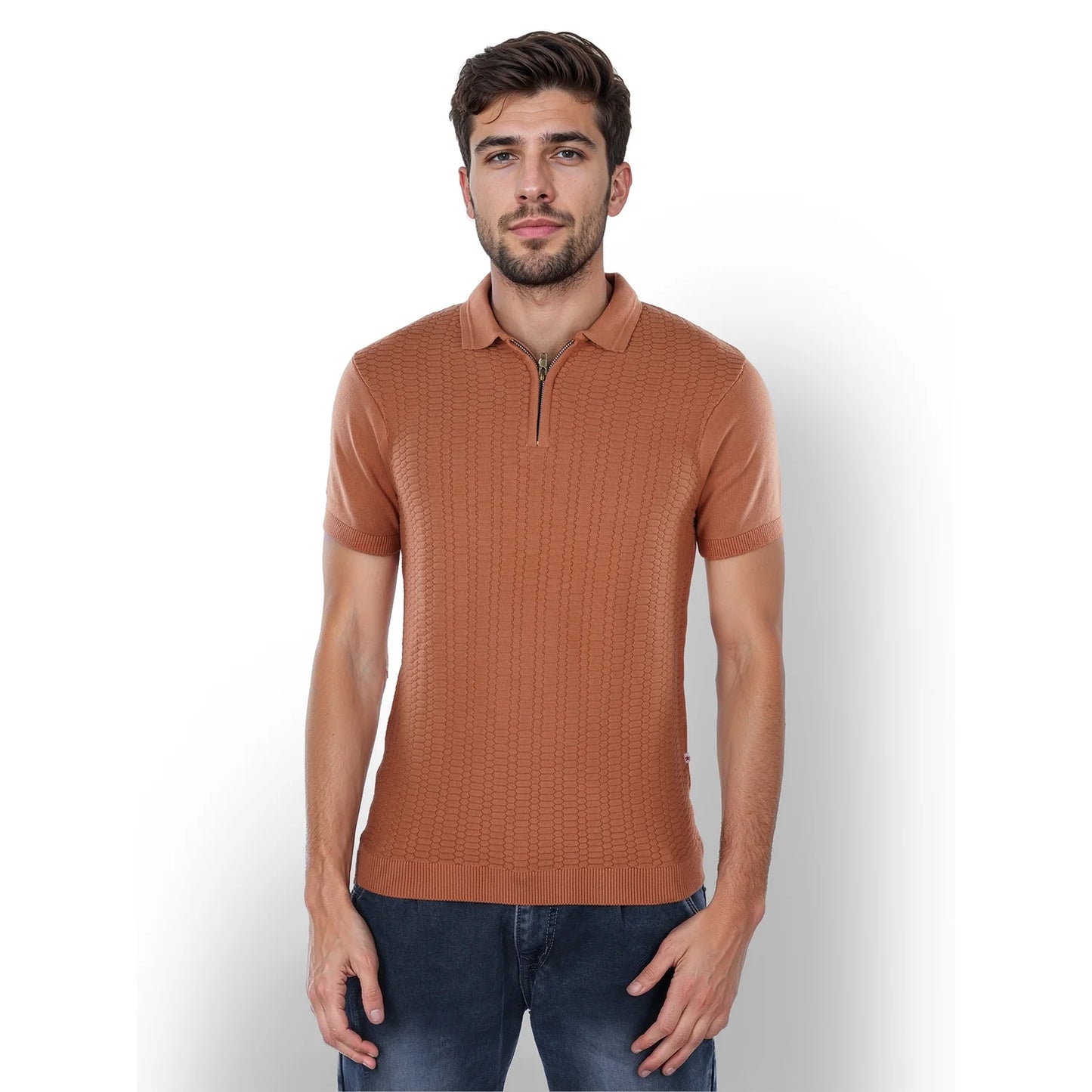 Brown Solid Cotton Polo