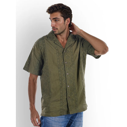 Green Embroidered Cotton Shirt