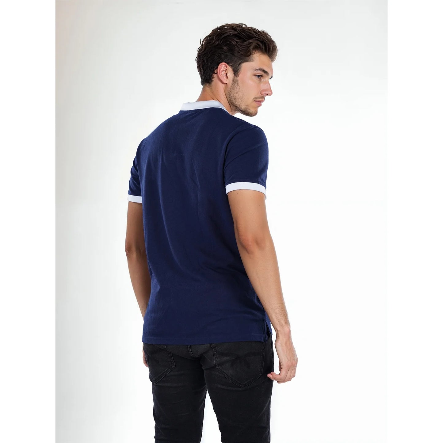 Navy Blue Solid Cotton Polo