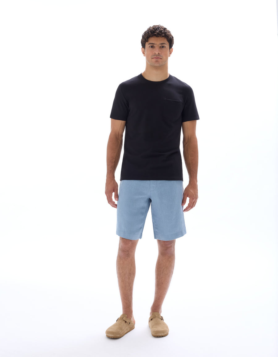Bermuda Fit 100% Linen Solid Shorts - Light Blue