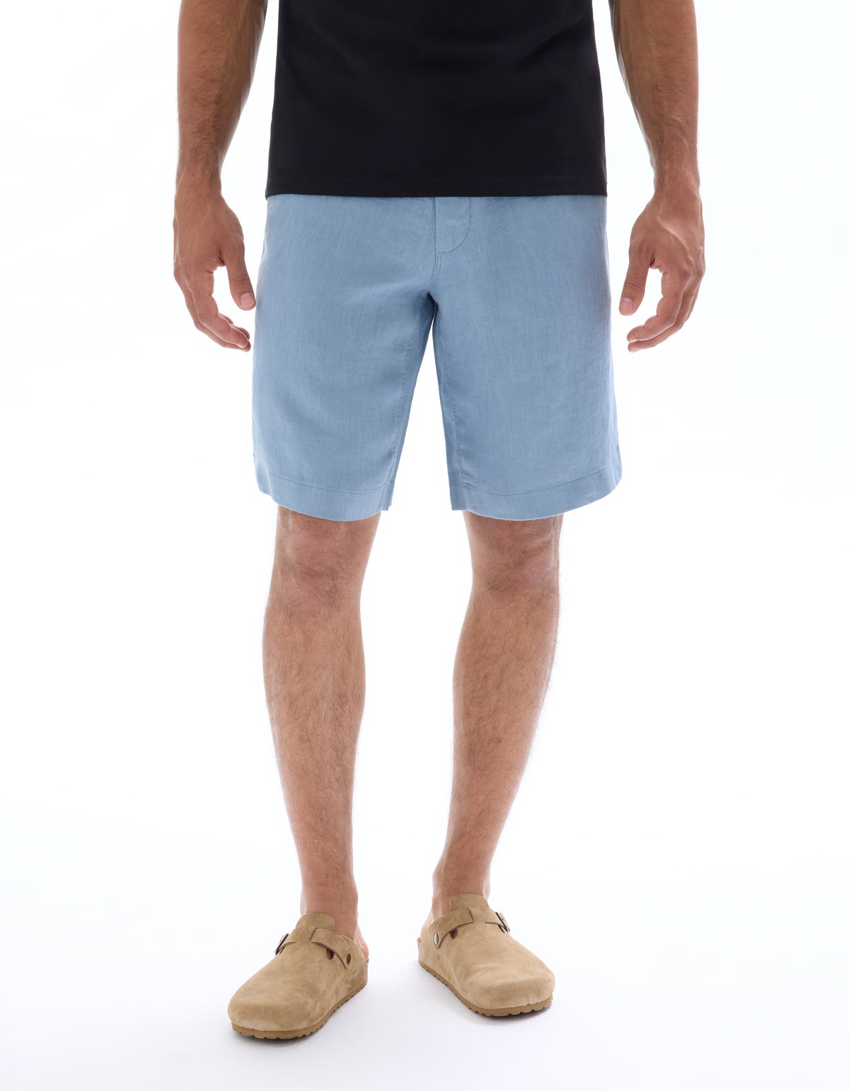 Bermuda Fit 100% Linen Solid Shorts - Light Blue