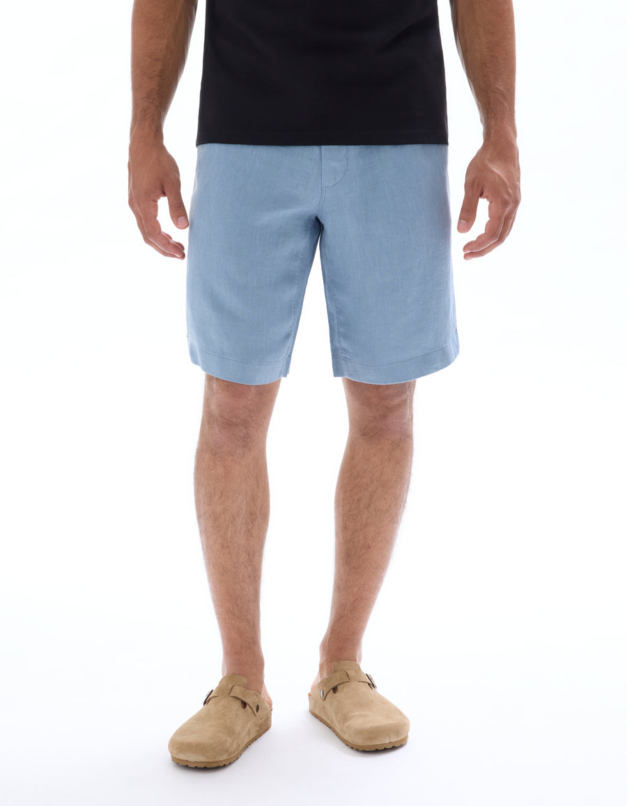 Bermuda Fit 100% Linen Solid Shorts - Light Blue