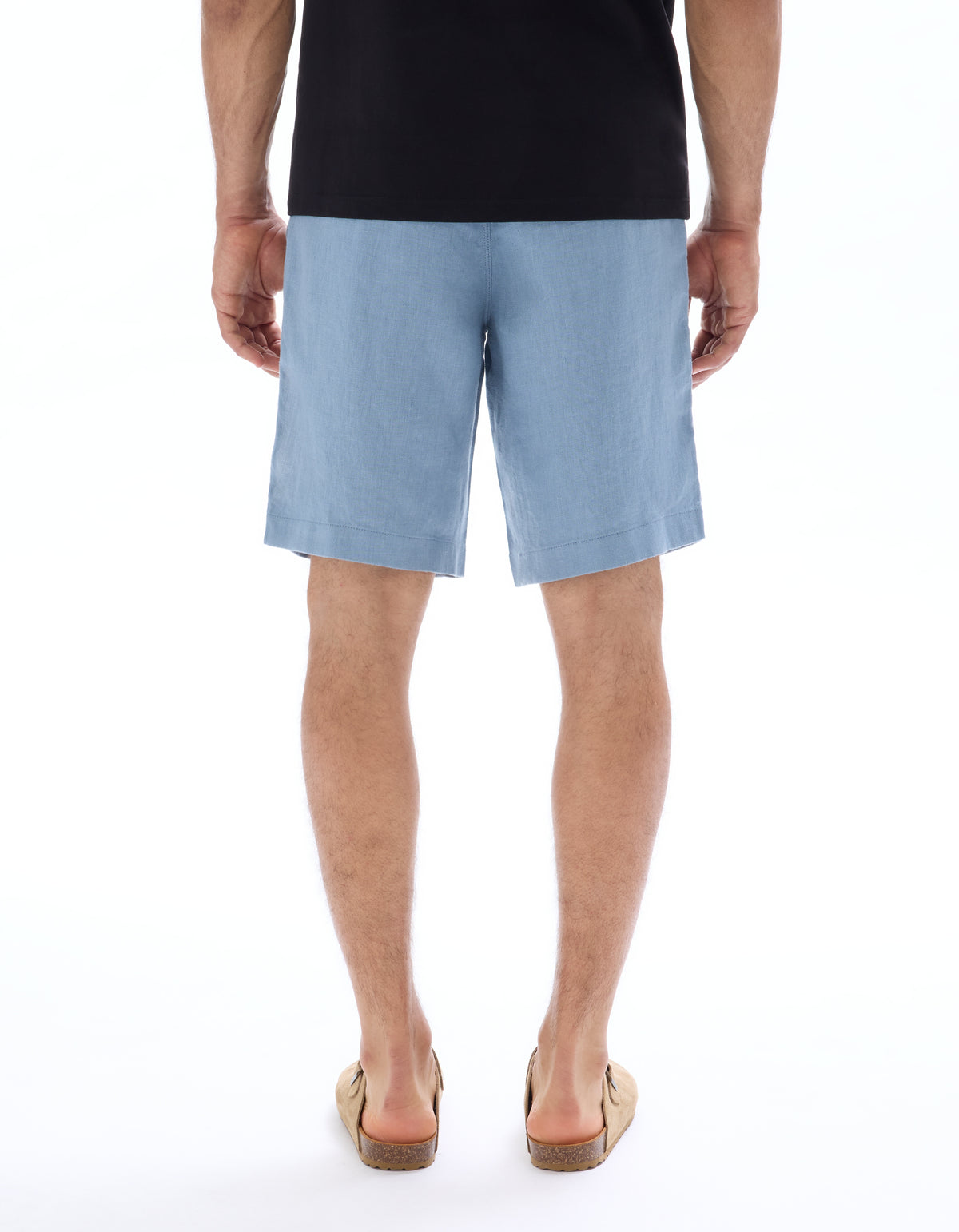 Bermuda Fit 100% Linen Solid Shorts - Light Blue