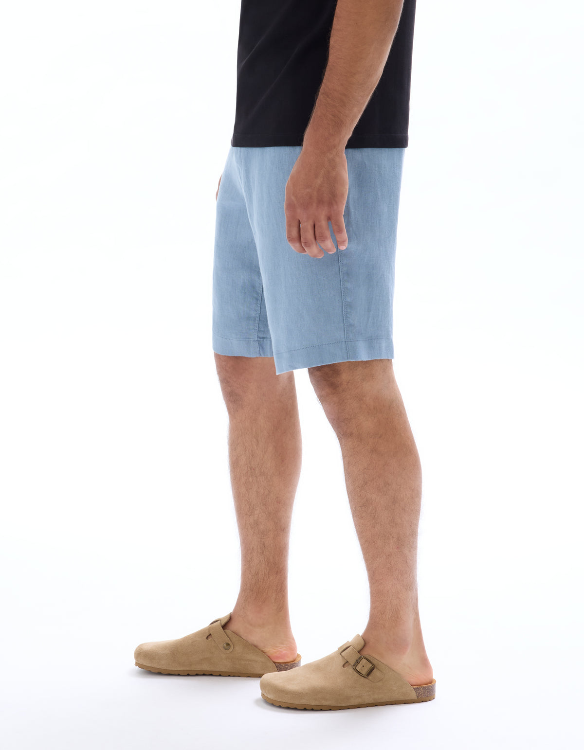 Bermuda Fit 100% Linen Solid Shorts - Light Blue