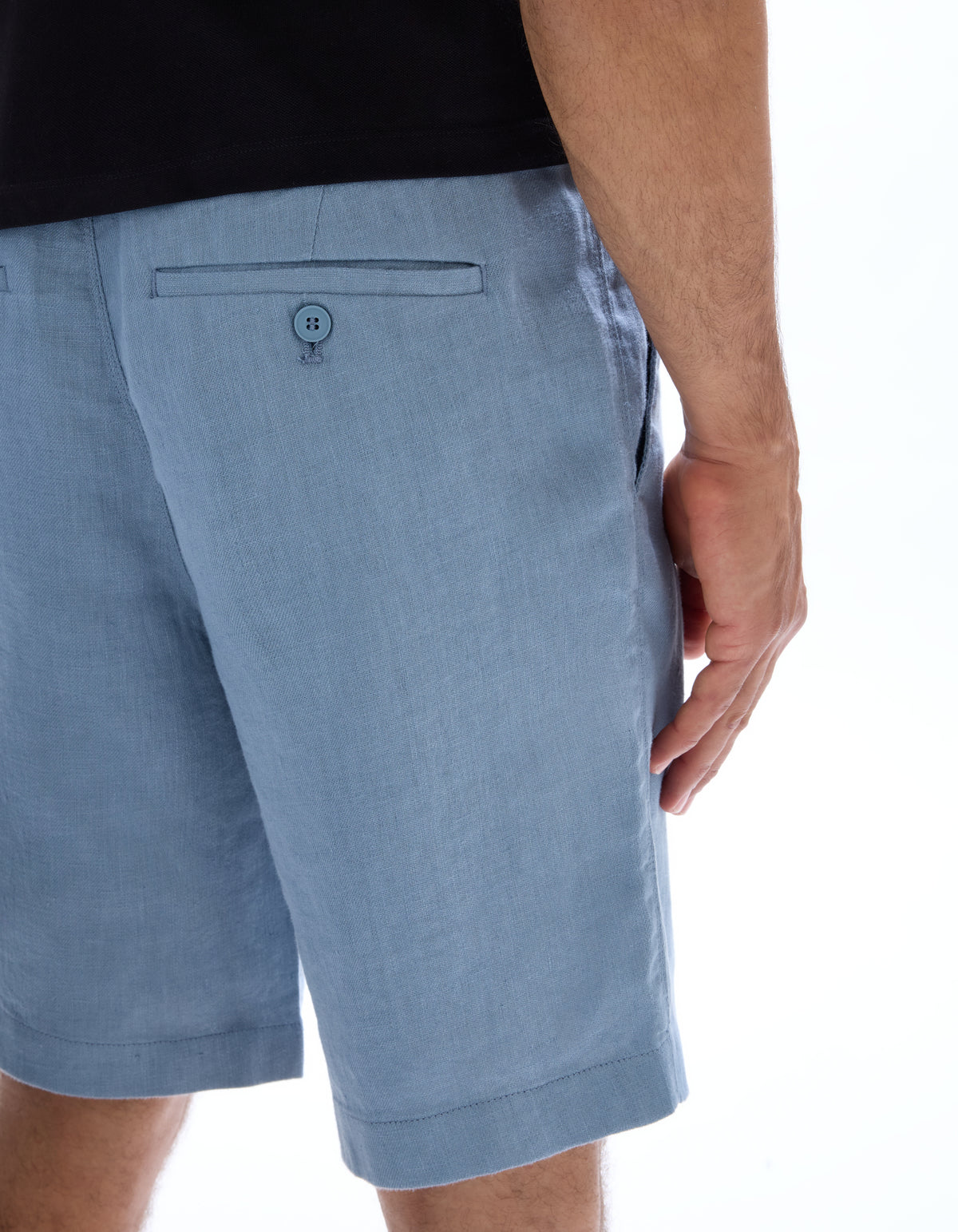 Bermuda Fit 100% Linen Solid Shorts - Light Blue