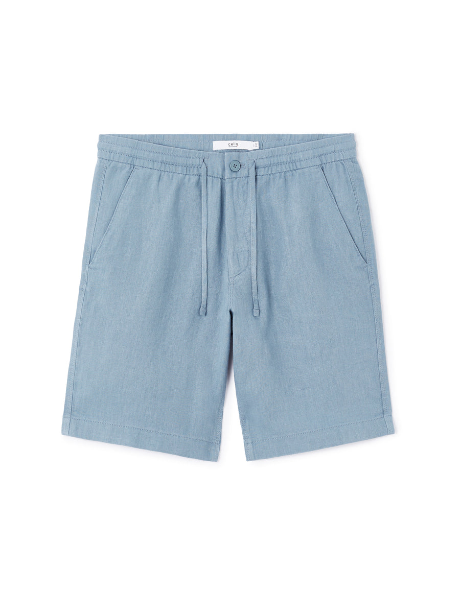Bermuda Fit 100% Linen Solid Shorts - Light Blue