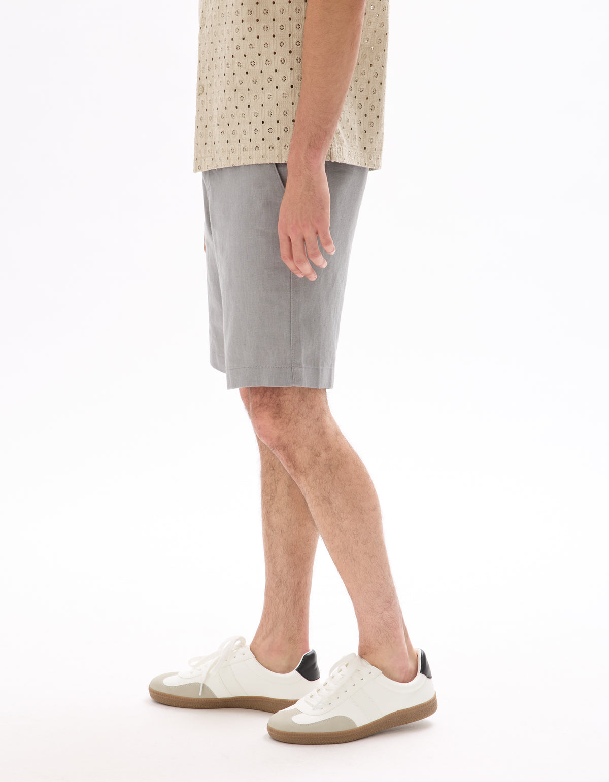 Bermuda Fit 100% Linen Solid Shorts - Grey
