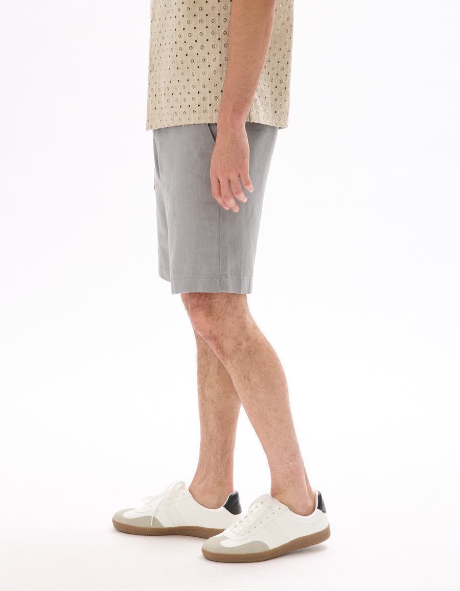 Bermuda Fit 100% Linen Solid Shorts - Grey