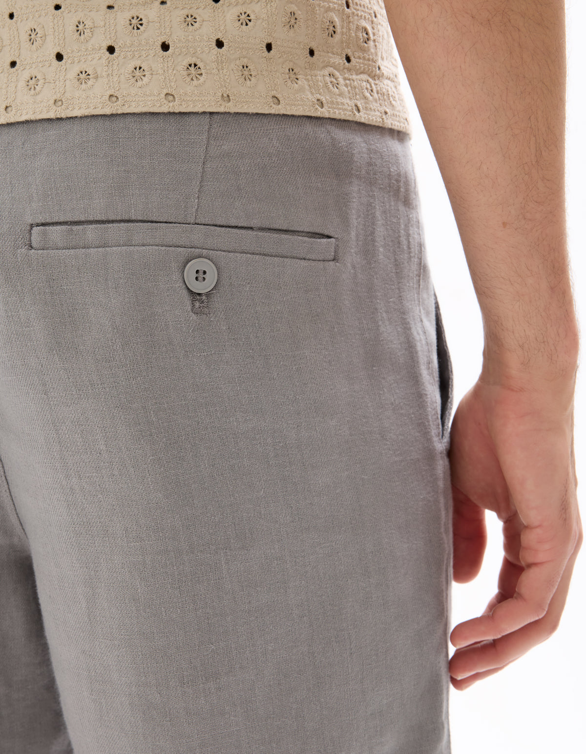 Bermuda Fit 100% Linen Solid Shorts - Grey