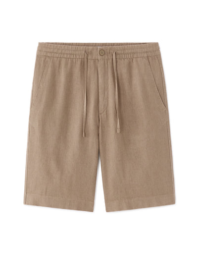 Bermuda Fit 100% Linen Solid Shorts - Brown