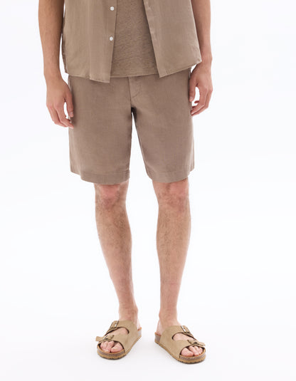 Celio Solid Regular Fit Linen Brown Shorts