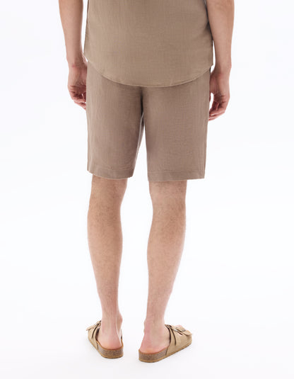 Celio Solid Regular Fit Linen Brown Shorts