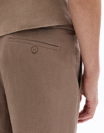 Celio Solid Regular Fit Linen Brown Shorts