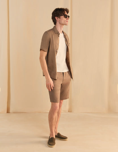 Celio Solid Regular Fit Linen Brown Shorts