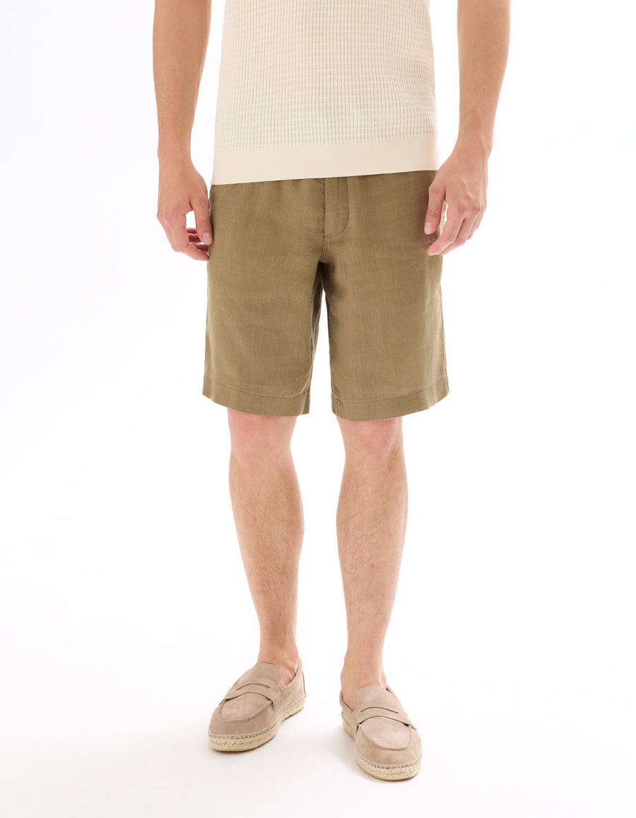 Bermuda Fit 100% Linen Solid Shorts - Brown