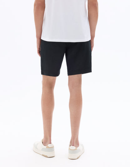 Celio Solid Regular Fit Linen Black Shorts