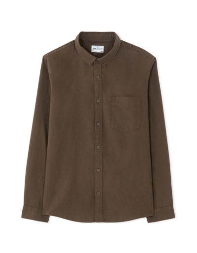 Regular Fit 100% Cotton Solid Spread Collar Shirts - Brown