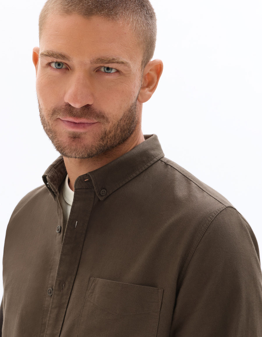 Regular Fit 100% Cotton Solid Spread Collar Shirts - Brown