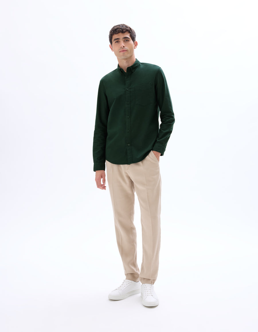 Celio* Olive Solid Regular Fit Men Cotton Shirts
