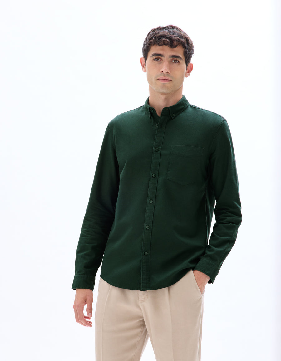Celio* Olive Solid Regular Fit Men Cotton Shirts