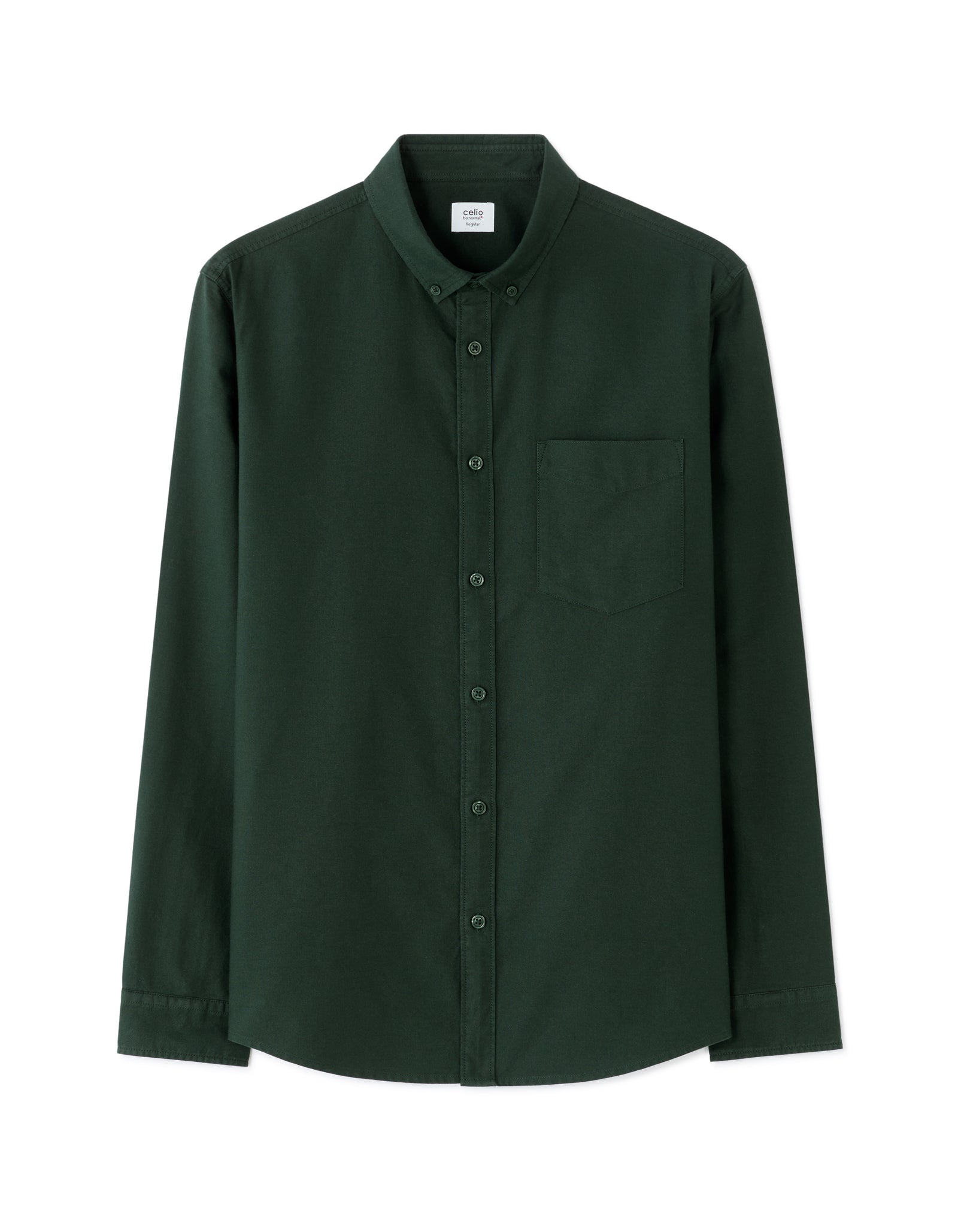 Celio* Olive Solid Regular Fit Men Cotton Shirts