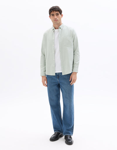 Celio Solid Regular Fit Cotton Green Shirts
