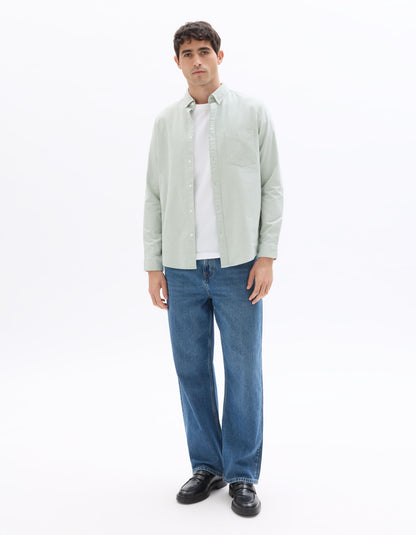 Celio Solid Regular Fit Cotton Green Shirts