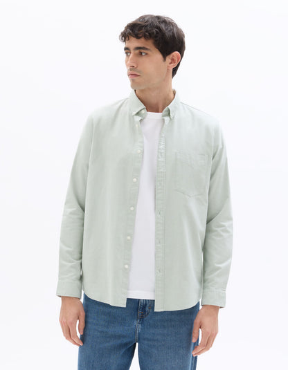 Celio Solid Regular Fit Cotton Green Shirts