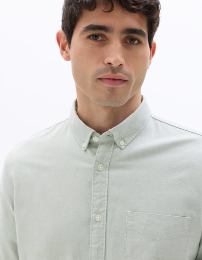 Celio Solid Regular Fit Cotton Green Shirts