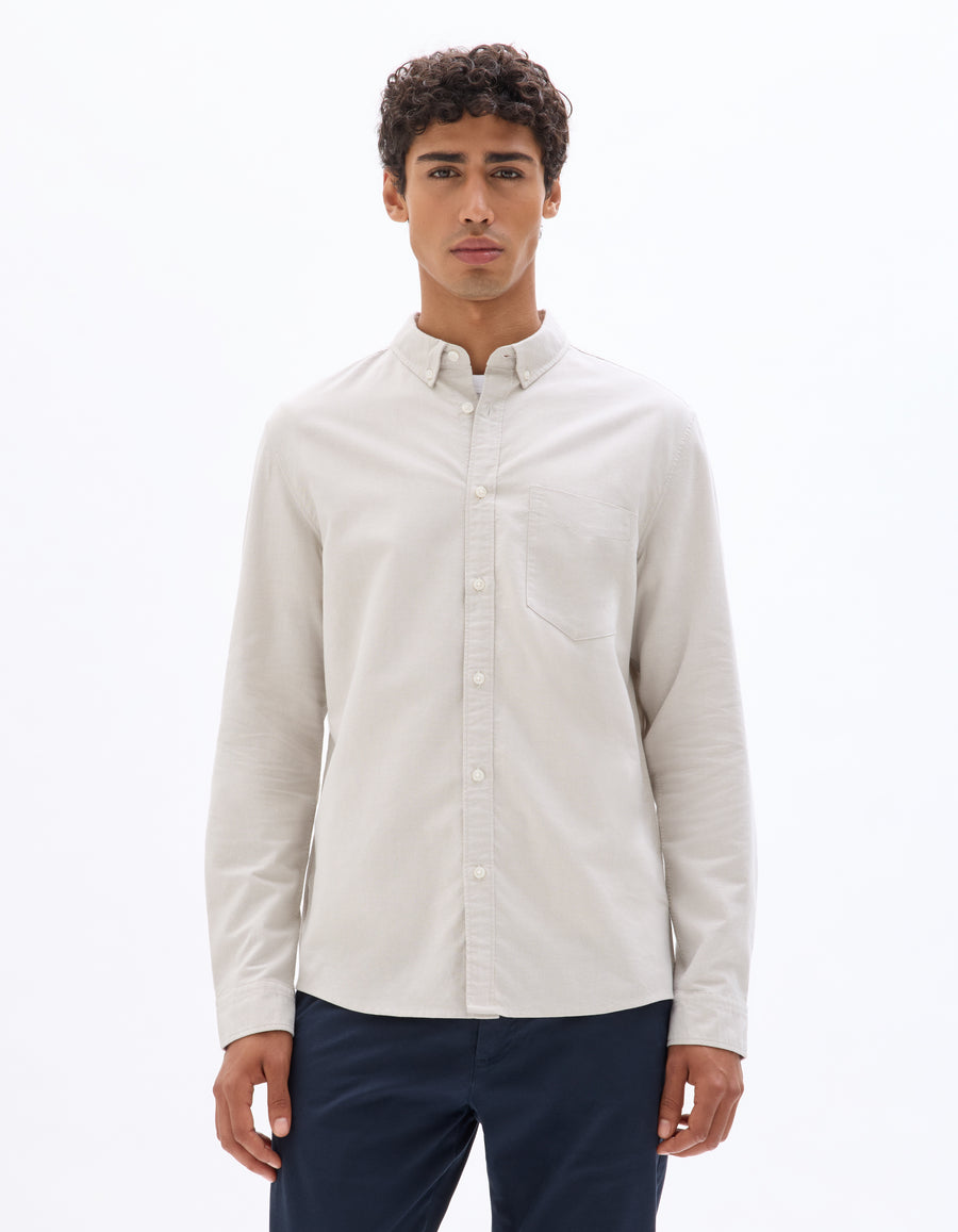 Celio* Men Cream Solid Regular Fit Cotton Shirts