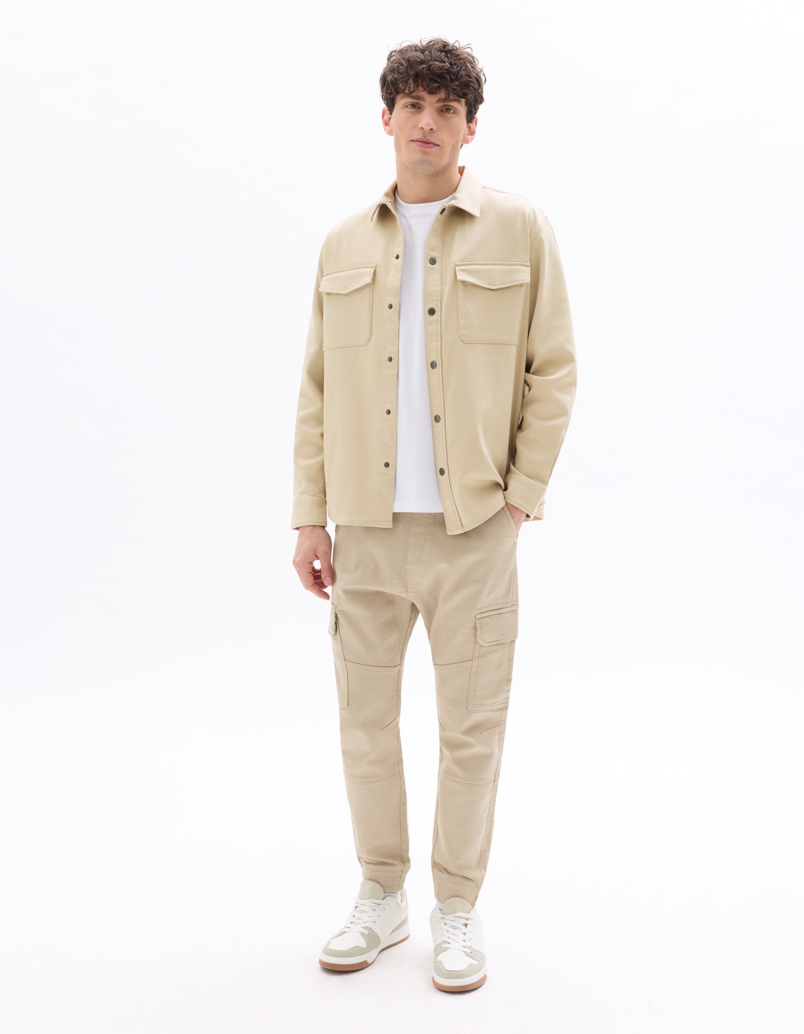 Celio* Cotton-Poly-Blend Regular Fit Beige Trouser