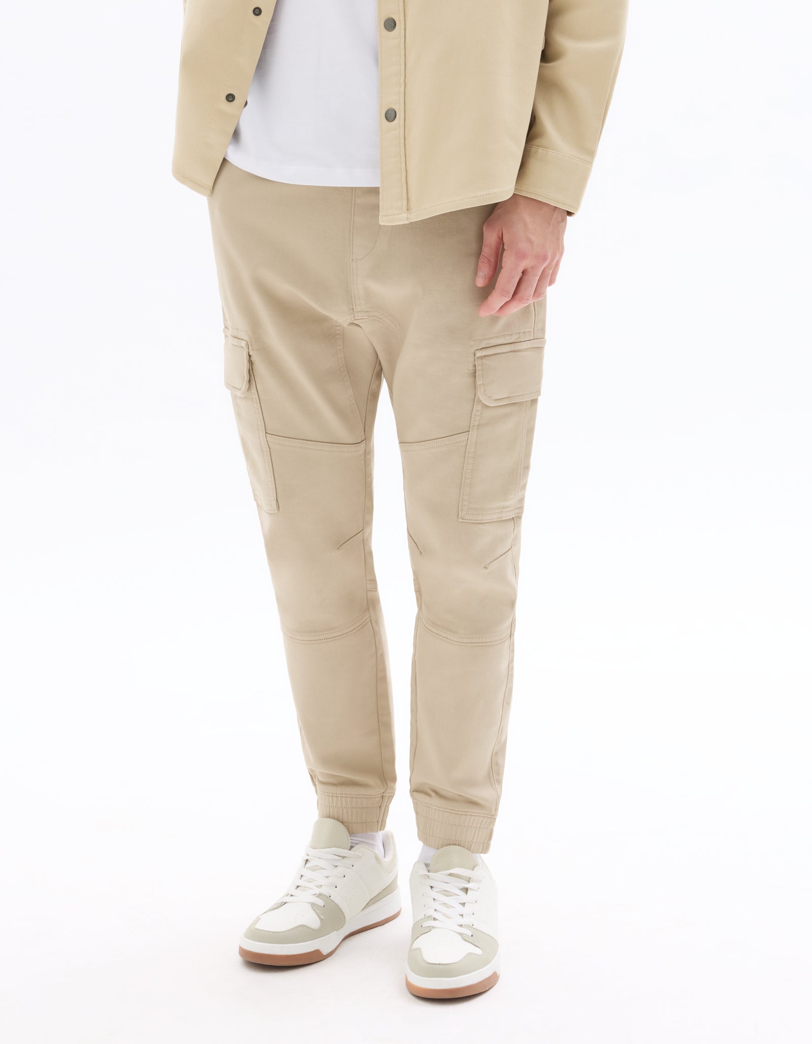 Celio* Cotton-Poly-Blend Regular Fit Beige Trouser