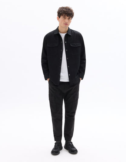 Celio* Solid Men Cotton Blend Black Regular Fit Cargo