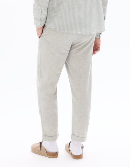 Celio Solid Straight Fit Cotton-Linen-Blend Green Trousers