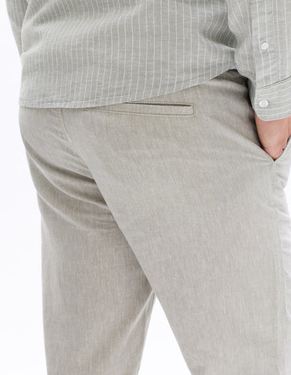 Celio Solid Straight Fit Cotton-Linen-Blend Green Trousers