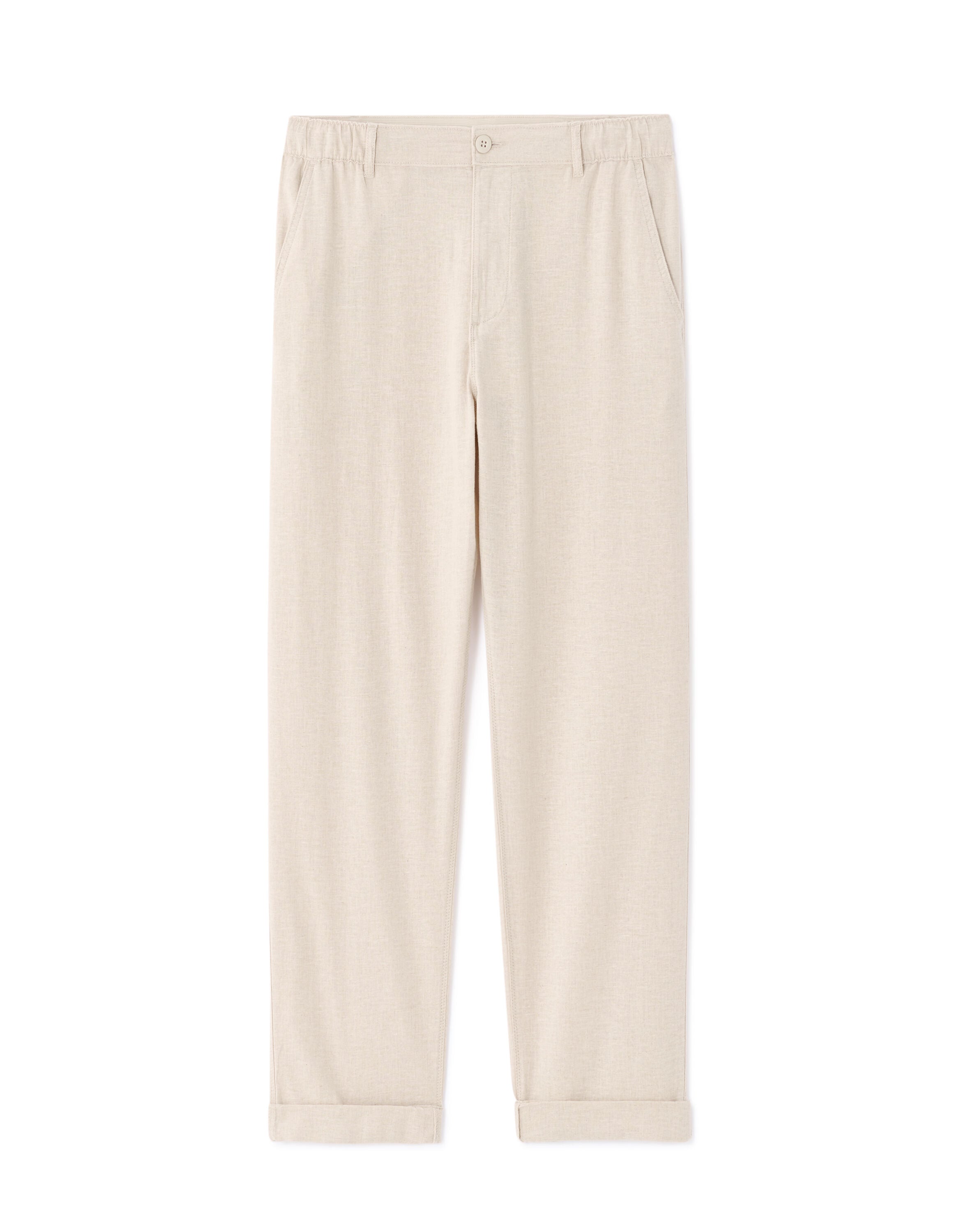 Celio* Linen Straight Fit Linen & Cotton Off White Trouser