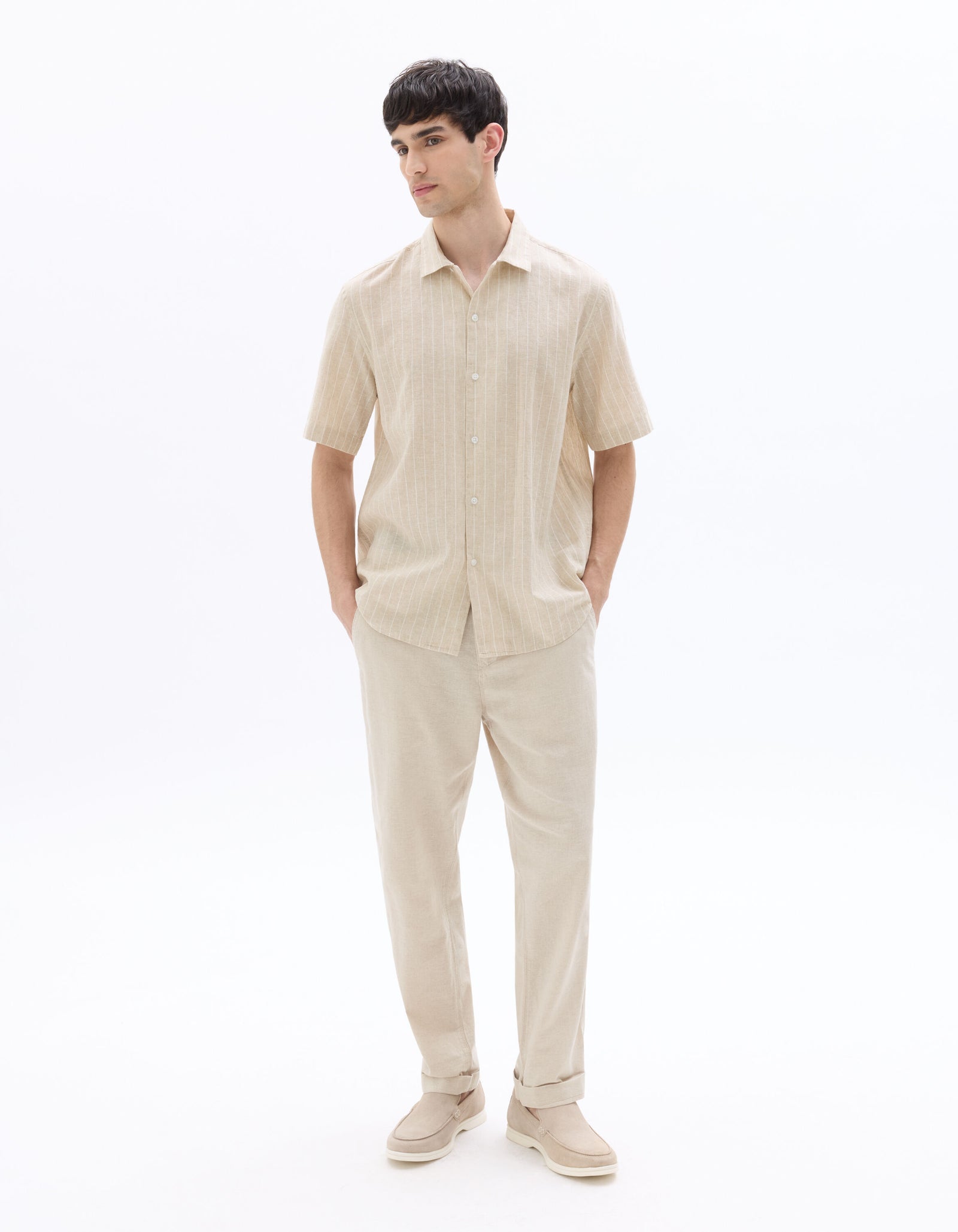 Celio* Linen-Blend Straight Fit Beige Trouser