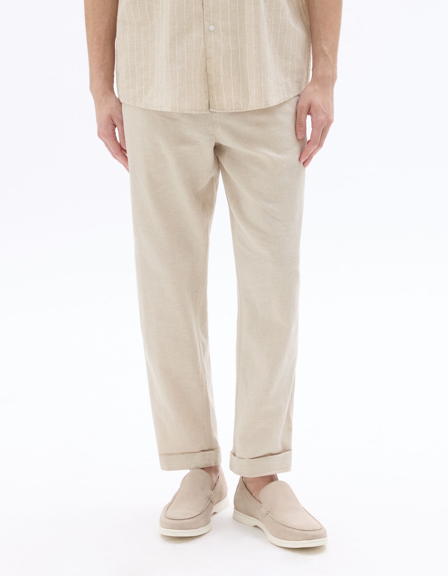 Celio* Linen-Blend Straight Fit Beige Trouser