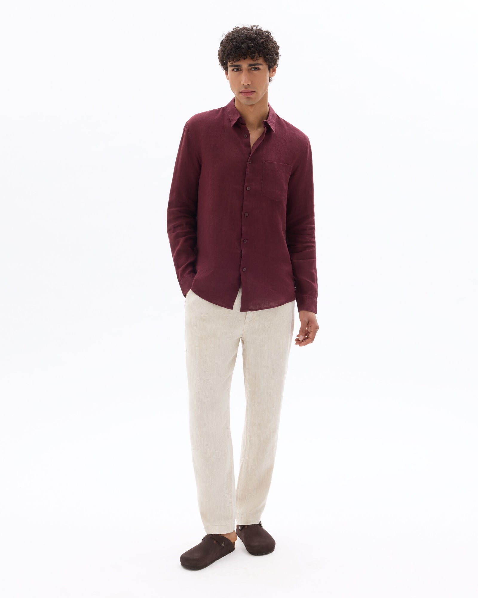 Celio* Men Burgundy Solid Regular Fit-100%  Linen  Shirt