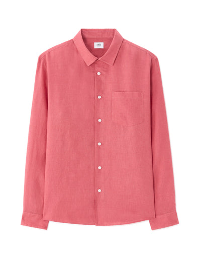 Regular Fit 100% Linen Solid Shirt - Red