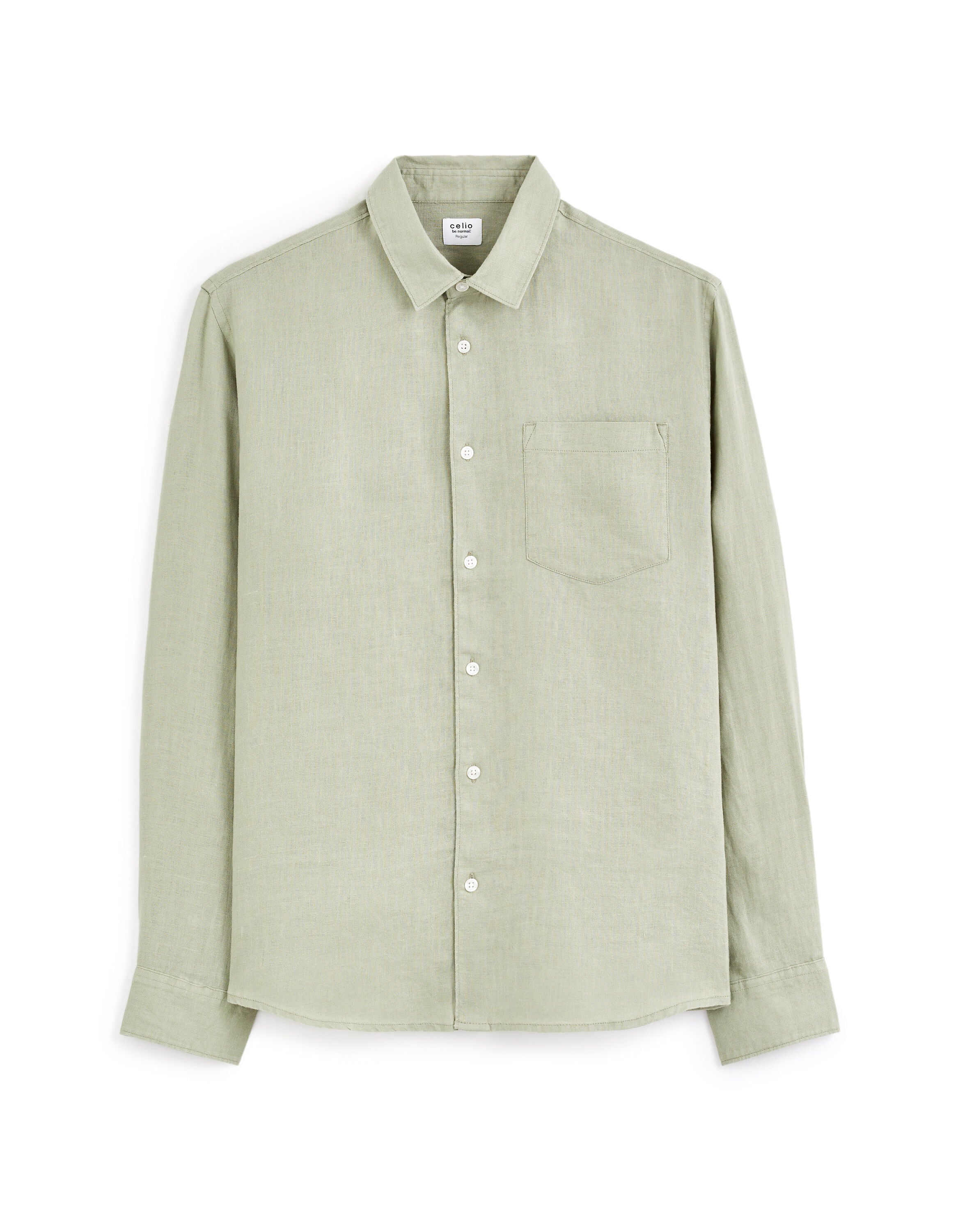 Celio Men Sage Green-Vert Sauge Solid Regular Fit-100%  Linen Shirt