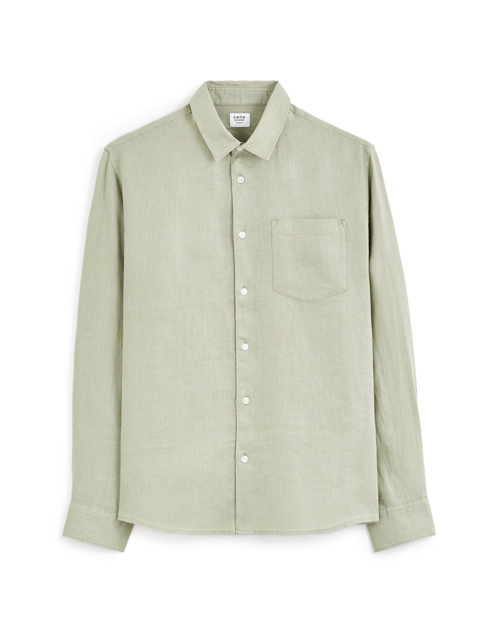 Celio Men Sage Green-Vert Sauge Solid Regular Fit-100%  Linen Shirt