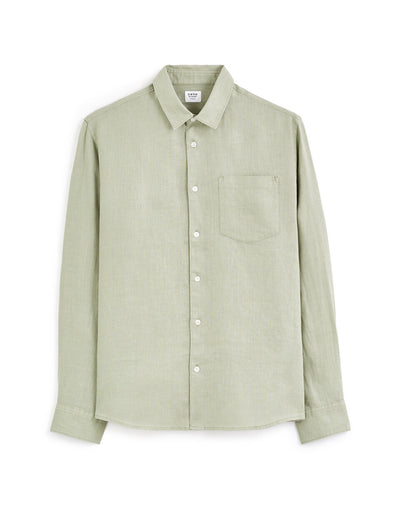 Celio Mens Khaki Solid Regular Fit Linen Shirts