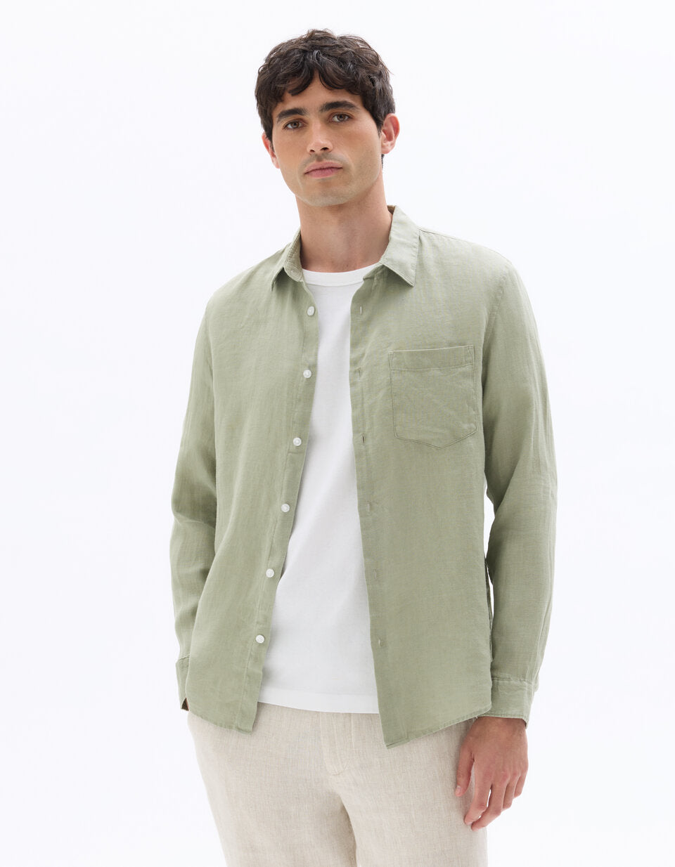 Celio Mens Khaki Solid Regular Fit Linen Shirts