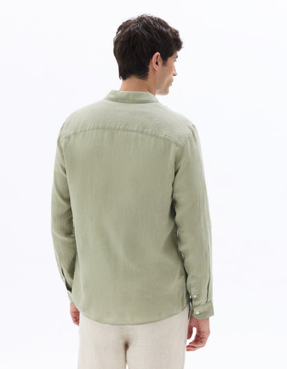 Celio Mens Khaki Solid Regular Fit Linen Shirts