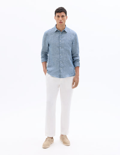 Celio* Solid Blue Regular Fit Men Linen Shirts