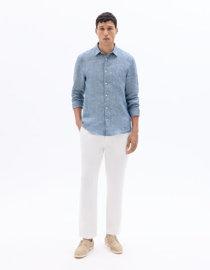 Celio* Solid Blue Regular Fit Men Linen Shirts